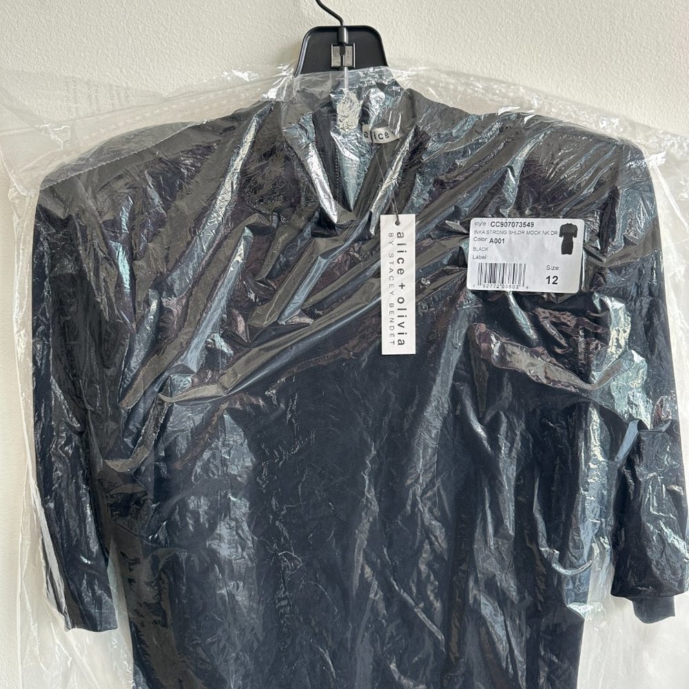 Alice + Olivia Inka Strong Shoulder Dress COLOR: BLACK SIZE: 12 L XL New - Picture 7 of 7